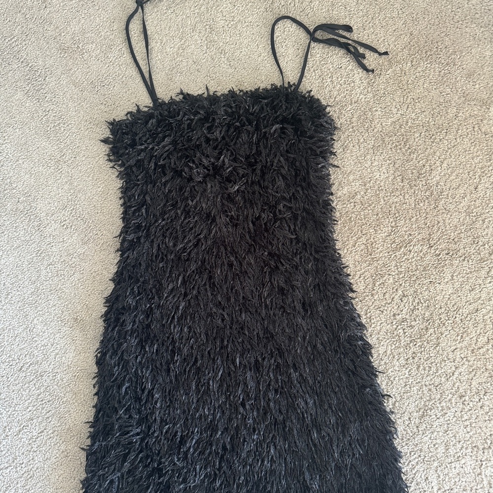 Black Feather Spaghetti Strap Dress